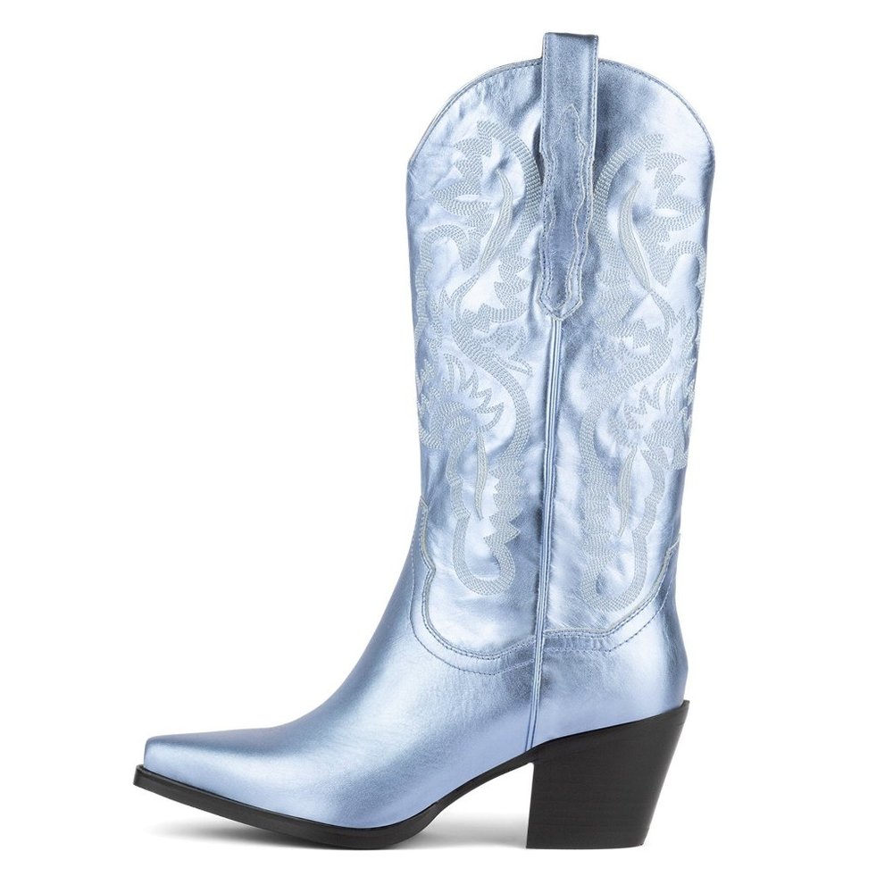 Jeffrey Campbell Dagget western blue metallic cowboy boots